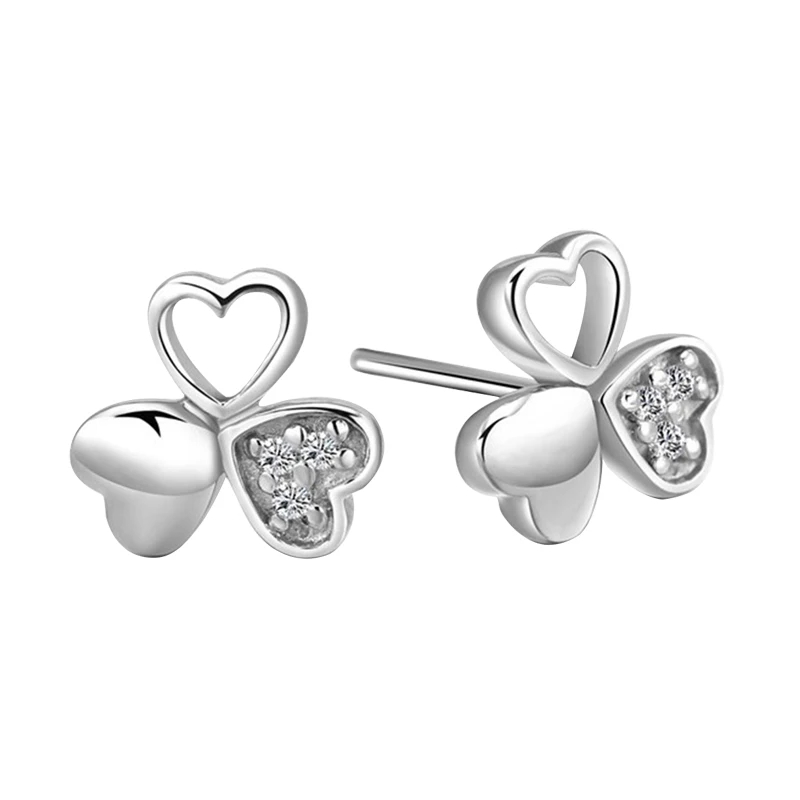 925 Sterling Silver Earrings Clover Zircon Love-Family Affection-Friendship Fashion Women's Ear Jewelry | Украшения и