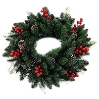 xmas frosted berry wreath with red berries and cones for home wall window staircase door decor 40 cm