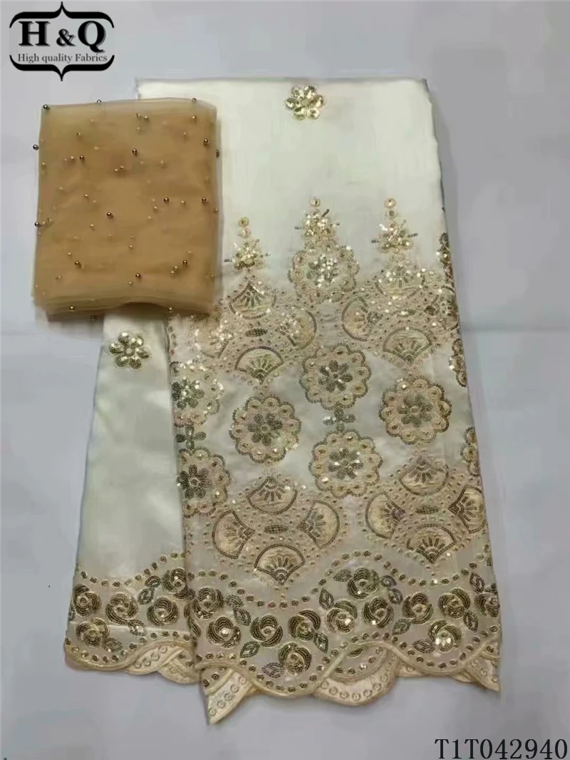 

H&Q high quality embroidery african george satin lace fabric matching french tulle laces chiffon fabrics 5+2 yards one set GL523