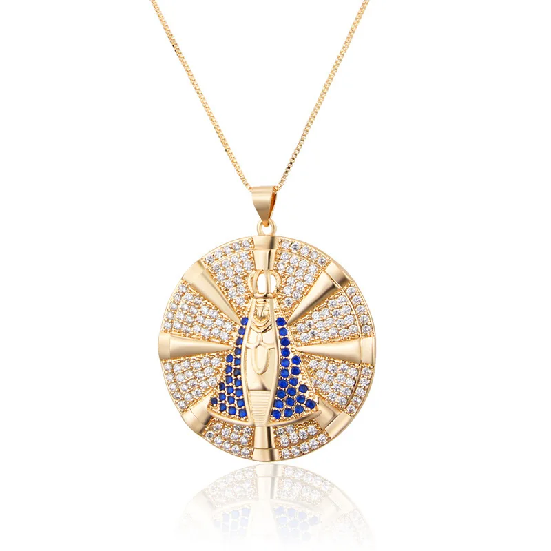 

Gold-Plated Pendant Necklace for Women Round Virgin Mary Drop Hanging Black Coating Charm Choker Religious Necklaces For Girls