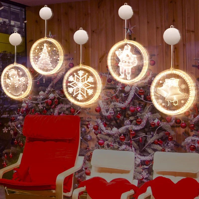 

Christmas Decorative Novelty Hanging 3D Merry Christmas Snowman Lightswith Suction Cup for Indoor Windows Pathway Patio Bedroom