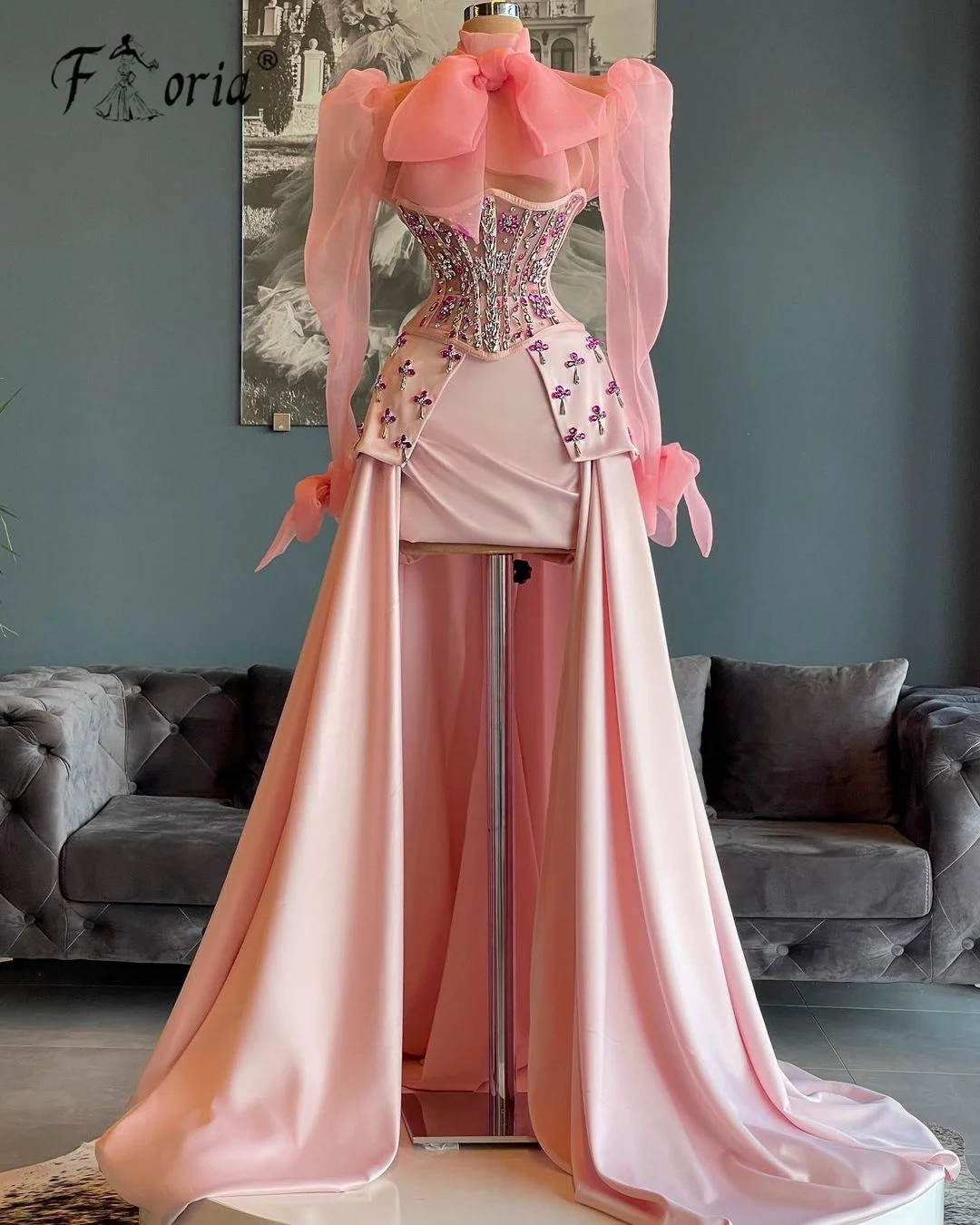 

Коктейльные платья Haute Couture из двух предметов с длинным рукавом и бусинами Стразы платье для выпускного вечера бальное платье для низкой веч...
