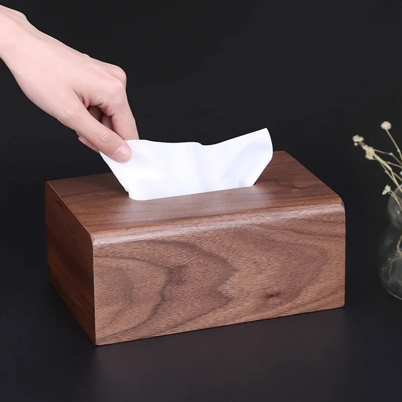 Tissue Box Retro  Walnut Brass Paper Holder Removable For Living Room Decoration Home Office Table Pumping Tissue Tube