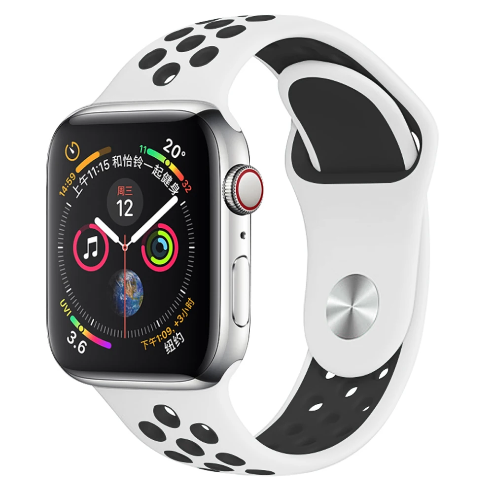 White with black Мягкий силиконовый сменный спортивный ремешок для Apple Watch, 38 мм, 40 мм, серия 1, 2, 3, 4, 5, 42 мм, 44 мм, браслет на запястье, ремешок для iWatch Sports - Цвет ремешка: White with black