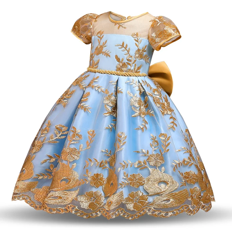 Элегантное платье для девочек свадебное принцессы с вышитыми цветами