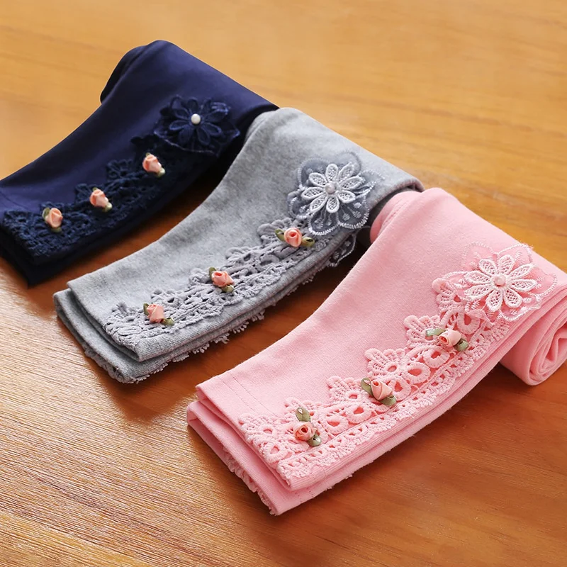 

Spring Cute kids Lace Embroidered Thick Warm Tights Baby Girls Casual Sweet Slim Girls Leggings