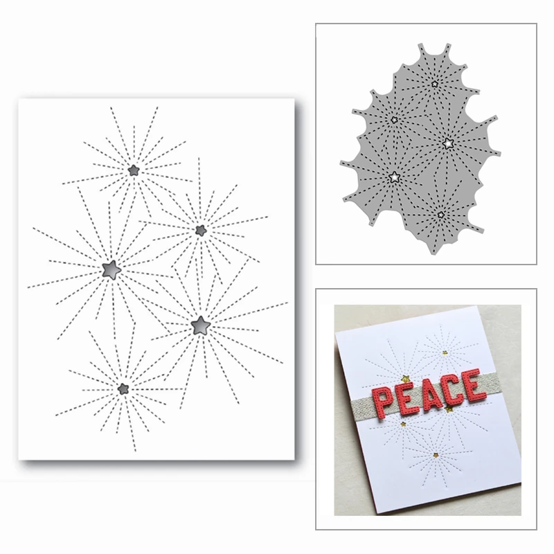

Christmas 2020 New Fireworks Stitched Line Metal Cutting Dies for DIY Scrapbooking and Card Making Background Embossing No Stamp