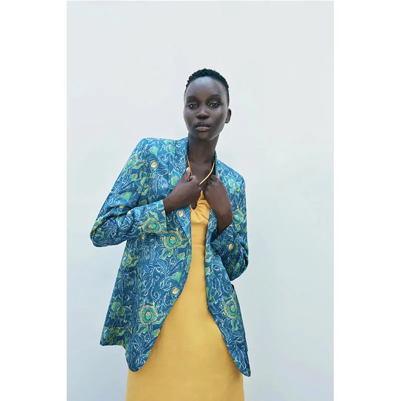 

Nlzgmsj Za Women 2021 Blue Floral Print Long Sleeve Women Casual Loose Blazers Notched Collar Women Suit Jacket Female 202108