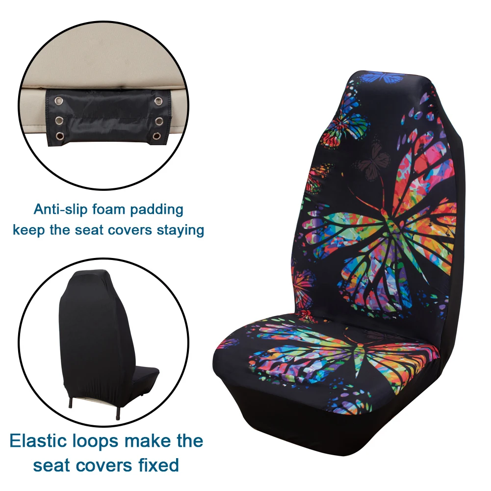 

2pc Durable Washable Colorful Buffterfly Car Seat Covers Front Seat Only Ultra-Soft Universal Auto Drive Seat Protector Cover