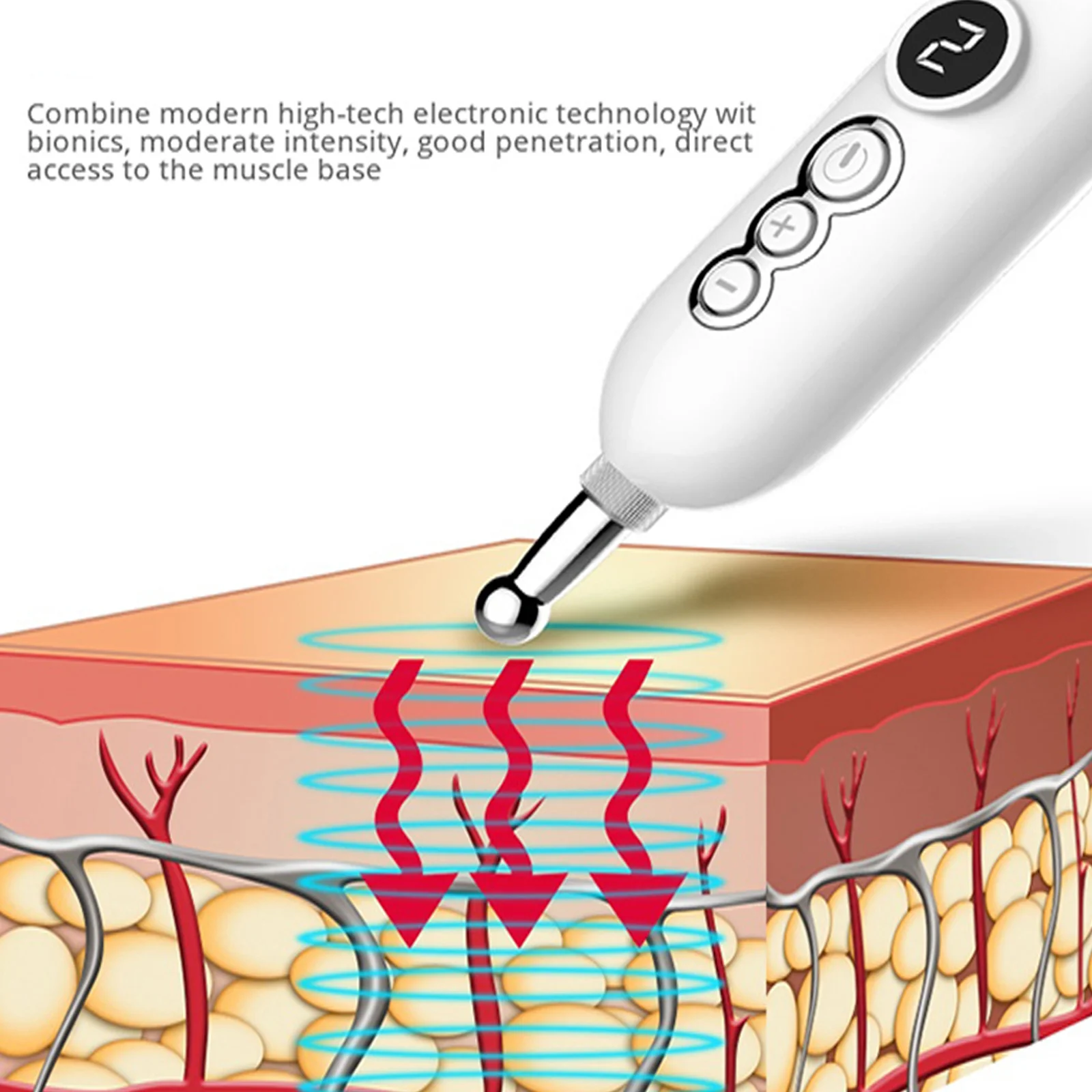 Electronic Meridians Acupuncture Pen Massager with 9 Modes 2 Massage Heads LED Display for Pain Relief Body Health Care Device | Красота и