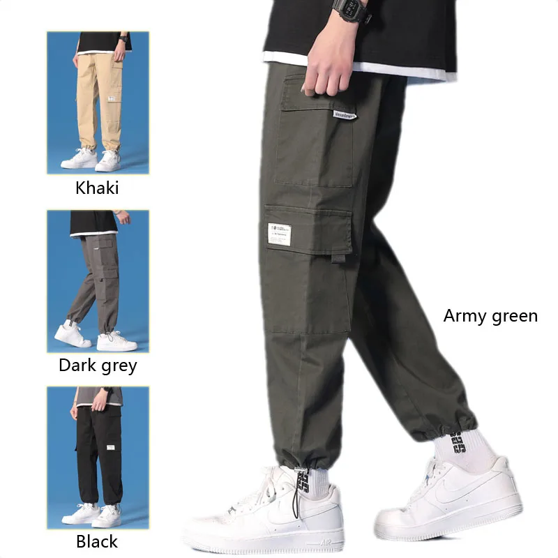 

Cargo Pants Men's Spring Leisure Bunched Pants Korean Hong Kong Style Straight Leg Loose Nine Cent Pants Khaki
