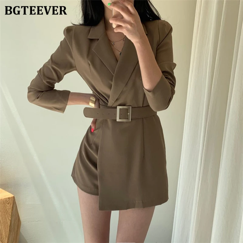 Женский комбинезон с поясом BGTEEVER элегантный длинным рукавом для работы на лето