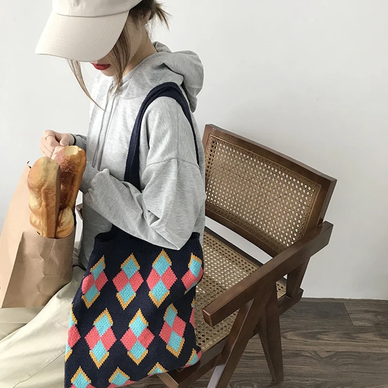 

ASDS-Fashion Women Plush Shoulder Bag Canvas Handbag Tote Large Capacity Weaving Shopping Bag Cute Book Bag