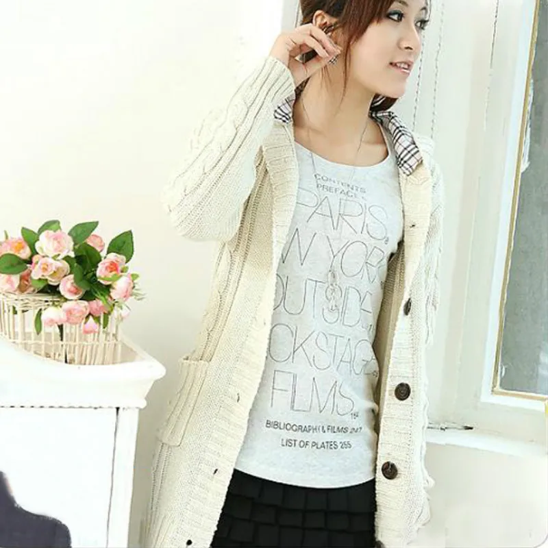 Hooded Knitted Cardigan Trench Coats Outwear Twisted Crocheted Sweater with Hat Belt Single-Breasted Long Sleeve Jacket Tops |