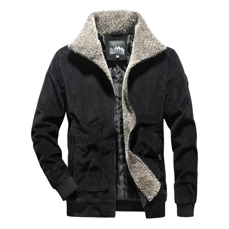 Fleece Collar Corduroy Jacket Men's Winter Thickening New Middle-aged Men's Plus Velvet Cotton Padded Coat Winter Jacket Men