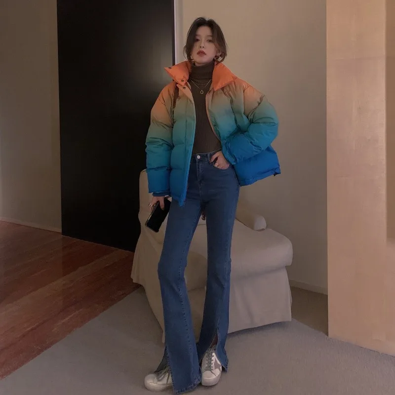 

Fashion autumn and winter new design sense gradient color dyeing thick bread clothes cotton clothes tide cotton clothes