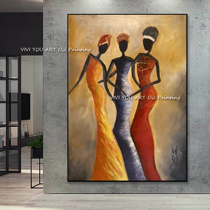 

100% Handmade Etnicos Tribal Art Paintings African Women Dancing Oil Painting Picture for Living Room Canvas Home Decoration