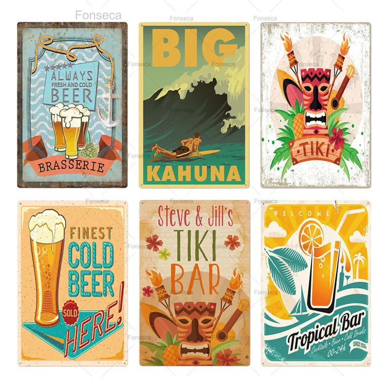 Tiki Bar Настенный декор металлический знак железная картина пляжный бар лето | Дом и