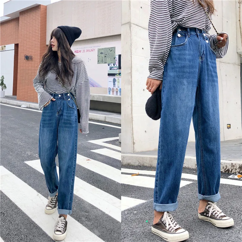 S xl 2019 Осень корейский стиль Высокая талия джинсы для женщин свободные 5 пуговицы