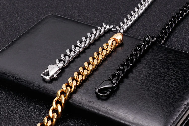 Золотая, черная цепочка для мужчин, ювелирное изделие, 11 мм, толстая нержавеющая сталь, длинное ожерелье для мужчин, хип-хоп, мужские браслеты,, подарки для лучших друзей