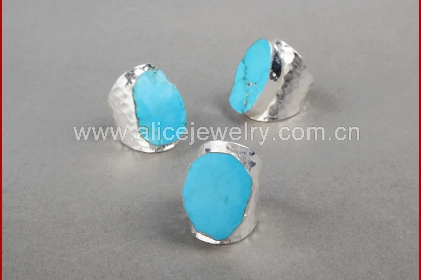 BOROSA, 5 шт., серебряное покрытие, произвольной формы, голубой камень Howlite, манжета, кольцо, Druzy, ювелирные изделия Howlite, регулируемые кольца, ювелирные изделия для женщин, S0208