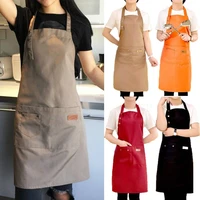 solid color adjustable bib apron waterproof stain resistant with two pockets kitchen chef baking cooking bbq gifts for mom
