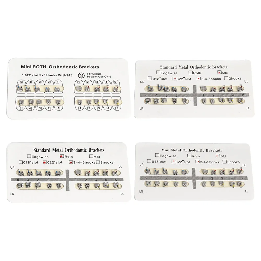 

Dental Metal Bracket Orthodontic Mini/Standard Edgewise/Roth/MBT 018"/022" Slot 3-4-5Hooks/3/no Hooks