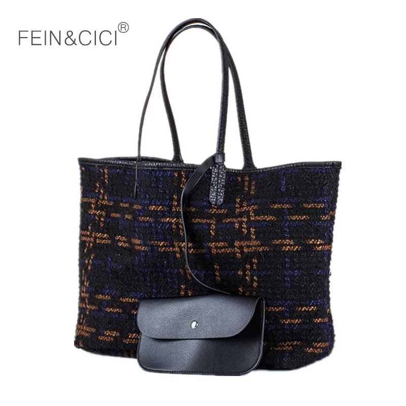 Твидовая сумка для покупок Большая вместительная тоут подвесная модная на плечо
