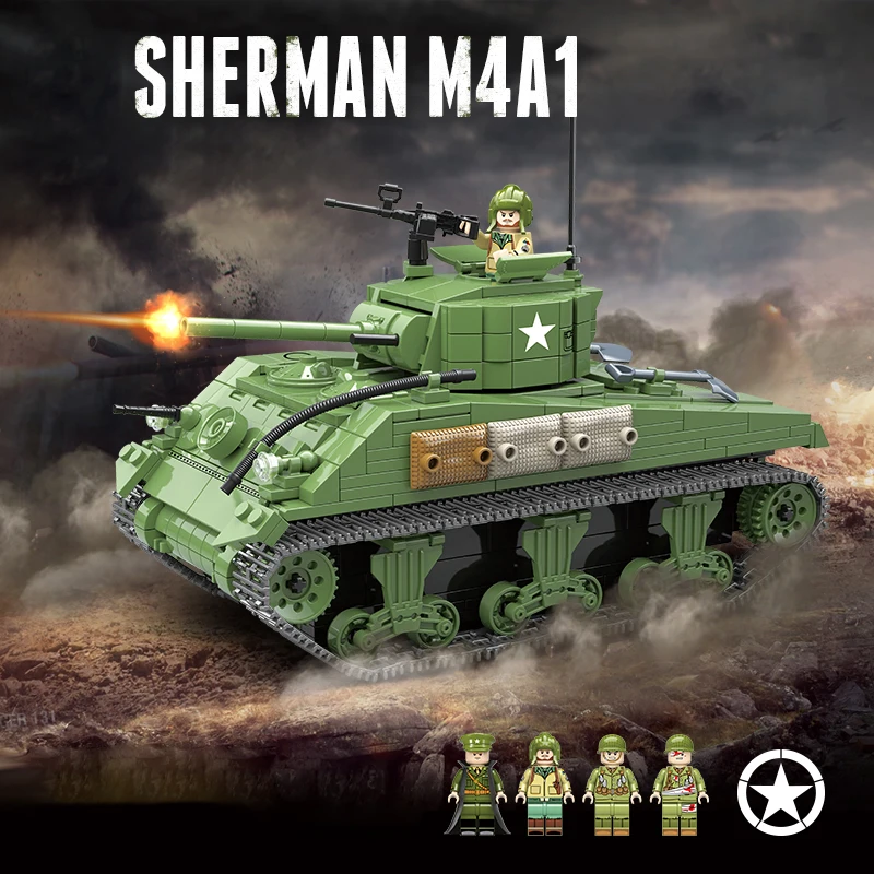 Конструктор Военный Шерман M4A1 726 шт. танк техника городская полиция WW2 солдат