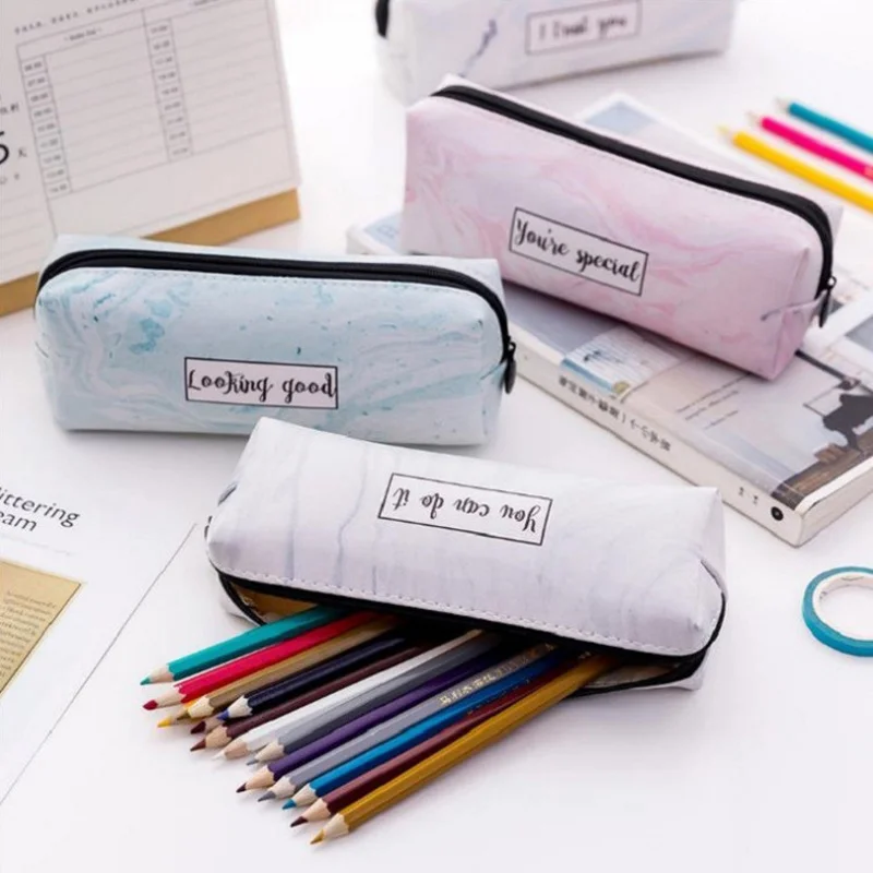 

Cute Pencil Case Marble Pattern Leather Pen Bag Pencil Box Pencil Case Stationery Pouch Office School Supply