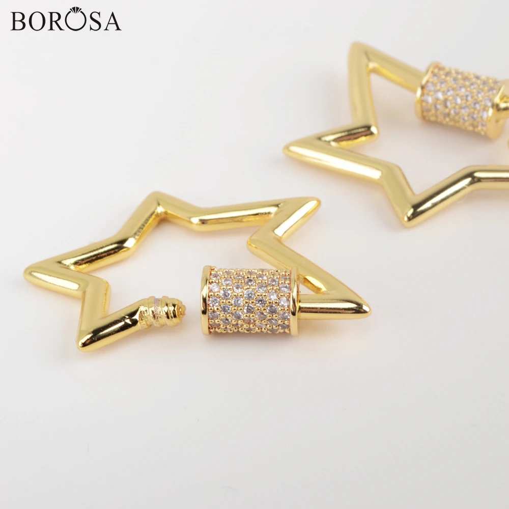 

BOROSA Star Shape Screw Clasp Gold Charms Micro Paved CZ Star Clasp for Pendant Necklace Making Bracelets Clasp Fittings WX1343