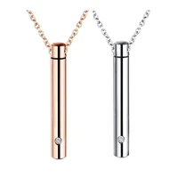 womens necklace zirconia cylinder pendant chain stainless steel rose gold cremation pet ashes urn memorial jewelry