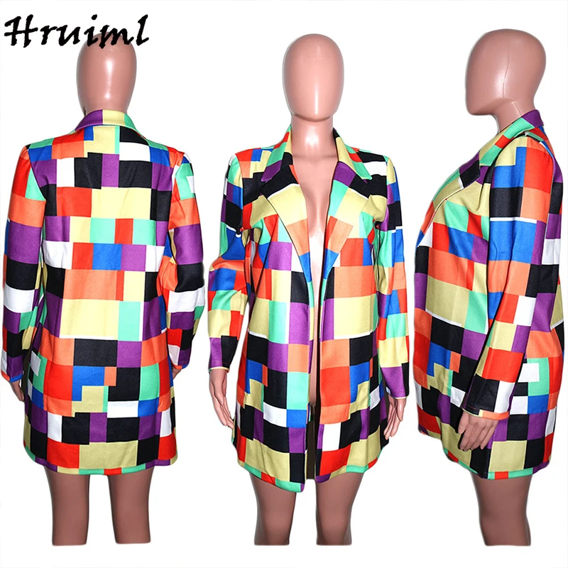 

Coat Women Loose Long Sleeve Coats and Jackets Women Fashion New Arrival Elegant Colorful Plaid Party Casual Chaqueta Mujer