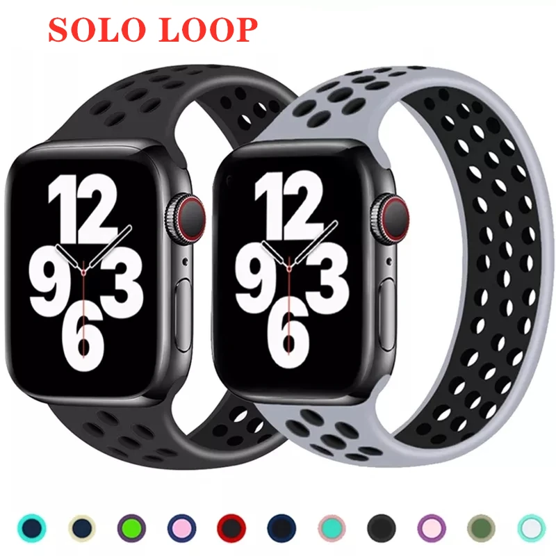Ремешок силиконовый Solo Loop для Apple Watch Band 44 мм 40 38 42 Воздухопроницаемый Эластичный