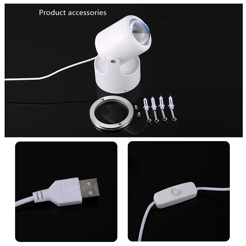 

USB Sunset Projector Wall Lamp LED Atmosphere Wall Sconce Light Fixture Rainbow Projection Lamp for Bedroom Art Deccor Lighting
