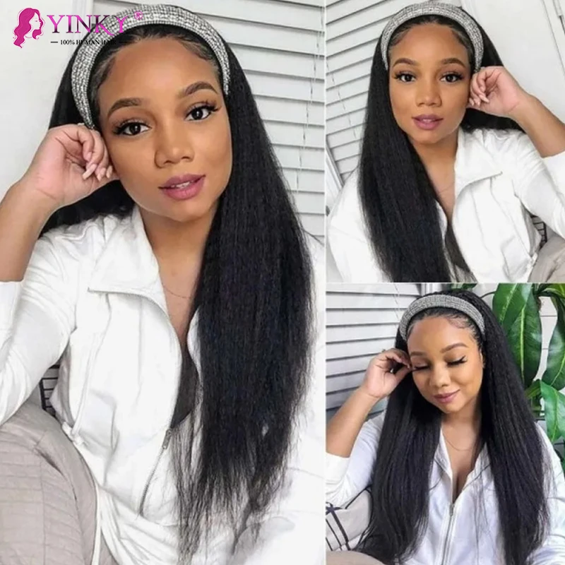 

Kinky Straight Half Headband Wig Human Hair Glueless Wig With Head Band Brazilian Yaki Headband Human Hair Wigs For Black Women