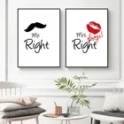 Картина на холсте Mr. Right Mrs Always Right Wall Art Print Moustach Red Lips для гостиной, Современный домашний декор TB146