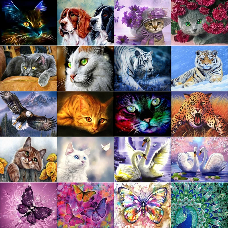DIY Алмазная картина кошка круглая дрель Вышивка Тигр бабочка вышивка крестом 5D