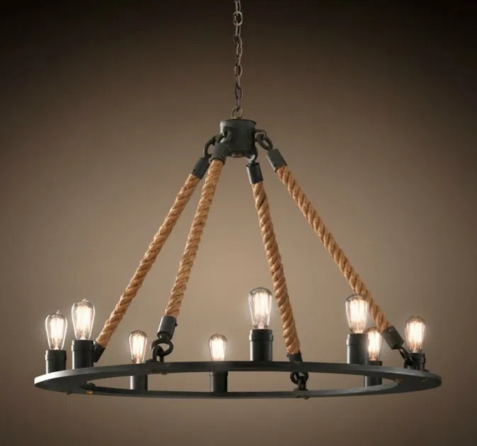 

Американский Ретро подвесной светильник в стиле кантри, скандинавский светильник из железной веревки, лампа для бара, кафе, столовой, подве...