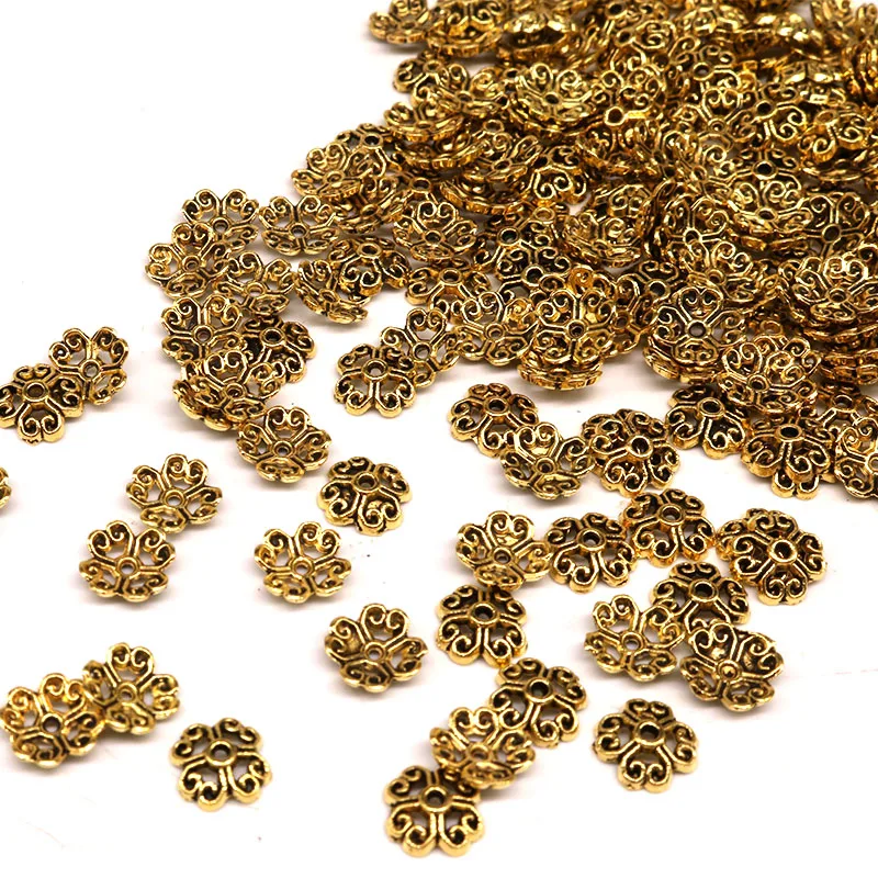 8 мм 200 шт./лот Цветочные золотые бусины Концевики металлические шапочки из сплава