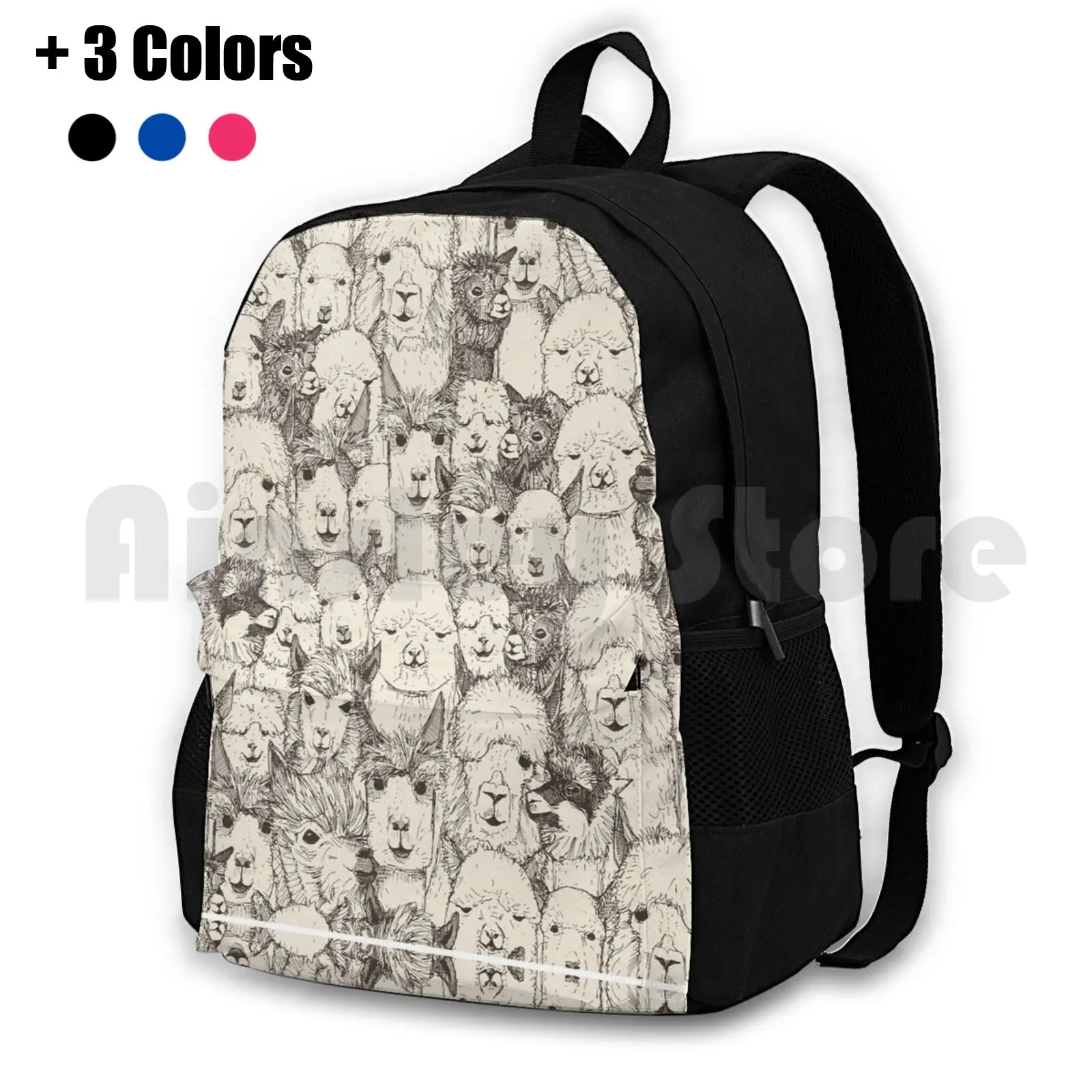 

Just Alpacas Natural Outdoor Hiking Backpack Waterproof Camping Travel Alpaca Alpacas Pattern Animal Animals Farming Mammal Ink