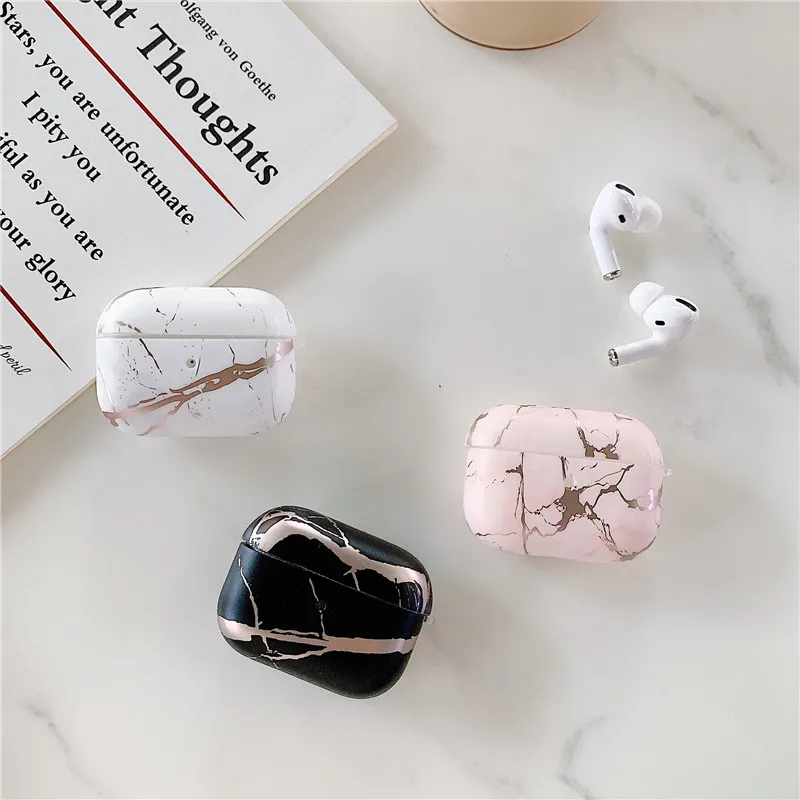 Золотой Мрамор с эффектом трещин чехол для наушников Apple Airpods Pro жесткий Роскошный