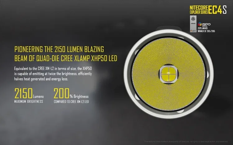 NITECORE EC4S ручной светильник для вспышки CREE XHP50 Макс. 2150 люмен луч бросок 280 м наружный фонарь поисково-спасательный Тактический светильник
