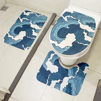 new style toilet cover set 3 piece bathroom non slip mat set shower decoration rug ukiyo e waves carpet flannel toilet cushion