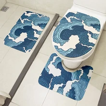 New Style Toilet Cover Set 3-Piece Bathroom Non-Slip Mat Set Shower Decoration Rug Ukiyo-e Waves Carpet Flannel Toilet Cushion New Style Toilet Cover Set 3-Piece Bathroom Non-Slip Mat Set Shower Decoration Rug Ukiyo-e Waves Carpet Flannel Toilet Cushion