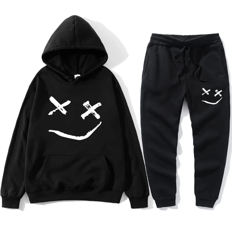 

Мужской комплект спортивной одежды Smile, модная брендовая толстовка с капюшоном и спортивные штаны, флисовая толстовка на осень и зиму, 2021