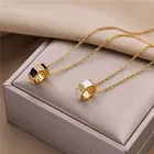 Женское Ожерелье из нержавеющей стали, элегантное ожерелье с подвеской из черной, белой ракушки и инкрустированным цирконием золотого цвета, 2021