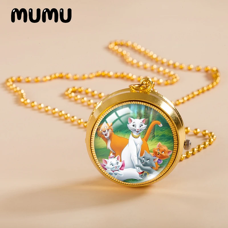 Новинка 2021 карманные часы аристократы ожерелье милые кошки золотой цвет