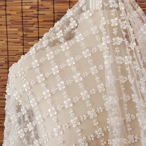 Блестки, искусственная белая жемчужная кружевная ткань, Сетчатое платье, свадебное платье, кружево «сделай сам»
