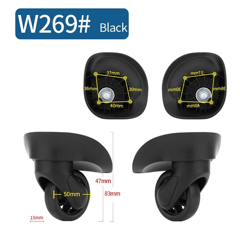 W269(2 Wheels)Black Чемодан Замена колеса ремонт фитинг чемодан тяга коробка оборудование Замена аксессуары 360 Универсальные ролики - Цвет: W269(2 Wheels)Black